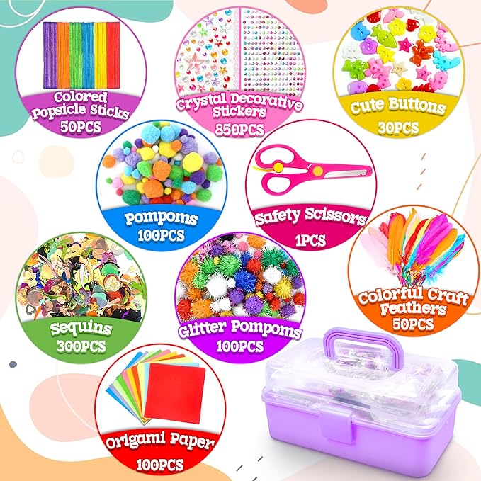 LINAYE 3000PCS Arts and Crafts Supplies for Kids, All in One DIY Craft Box Kits, Craft Supplies Set Include Pompoms, Pipe Cleaners for Kids Ages 4-6 6-8 Birthday Gifts for Boys Girls