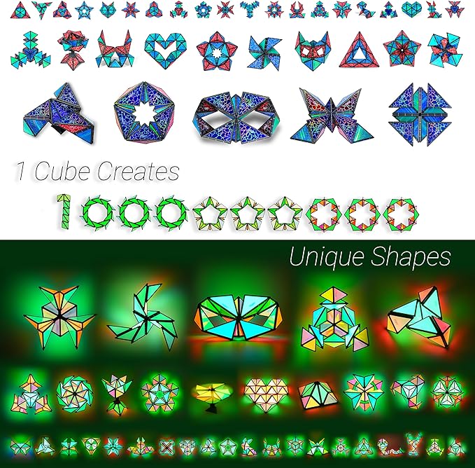 TOSY Magnet Pyramid Glow - 1 Cube Transforms into 1 Billion Shapes, 12 Pieces, 243 Rare Earth Magnets, Glowing, Christmas Stocking Stuffers Gift for Kids, Creative Puzzle STEM/STEAM Toy, 3-Pack