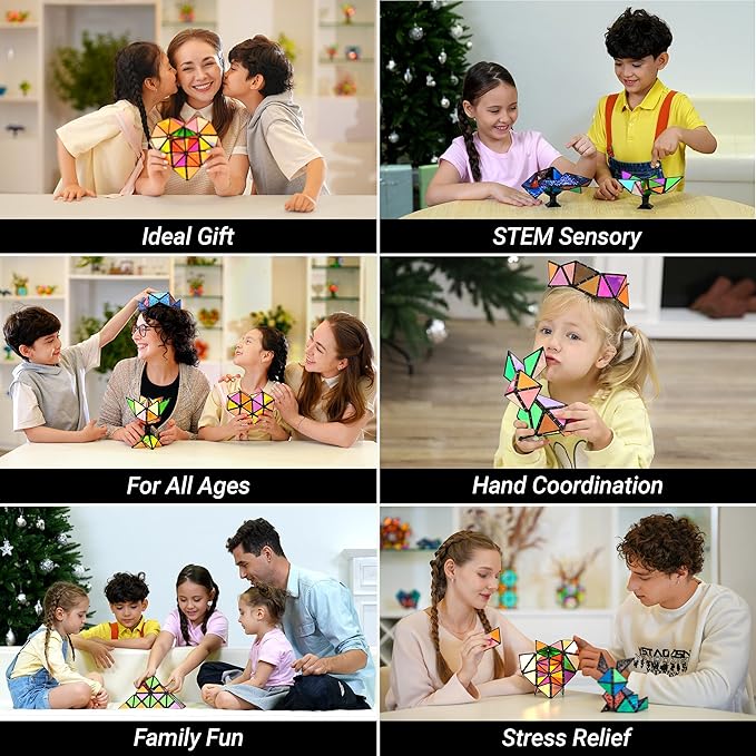 TOSY Magnet Pyramid Glow - 1 Cube Transforms into 1 Billion Shapes, 12 Pieces, 243 Rare Earth Magnets, Glowing, Christmas Stocking Stuffers Gift for Kids, Creative Puzzle STEM/STEAM Toy, 3-Pack