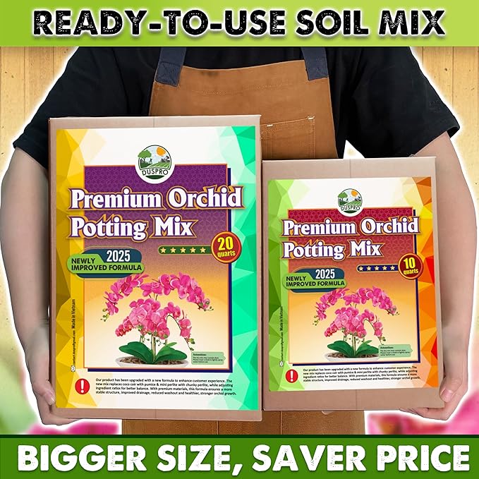 [Upgraded] DUSPRO Orchid Potting Mix for Repotting with Forest Moss, Pine Bark, Perlite & Pumice, Orchid Bark Potting Mix, Orchid Repotting Soil, Drainage Indoor Potting, Orchid Pot Not Included, 20QT
