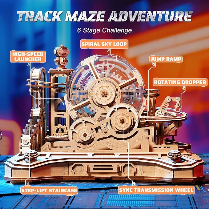 ROBOTIME 3D Wooden Puzzles Marble Run Set - 3D Puzzles for Adults-Mechanical Model Kit for Adults - Model Building Kits - Space/STEM/Engineering Gift
