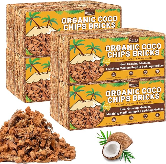 Legigo 8 Pack Coco Coir Chips for Plants- 8.8 LB 100% Organic Coconut Chips Brick Potting Mix with Low EC & PH Balance, Coconut Husk Substrate Coco Husk Mulch for Garden, Planting, Orchid and Soil Mix