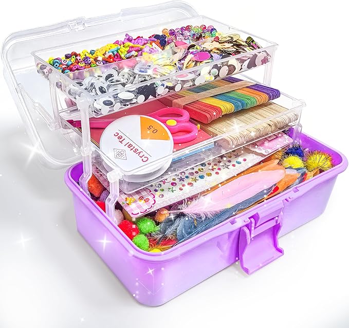 LINAYE 3000PCS Arts and Crafts Supplies for Kids, All in One DIY Craft Box Kits, Craft Supplies Set Include Pompoms, Pipe Cleaners for Kids Ages 4-6 6-8 Birthday Gifts for Boys Girls