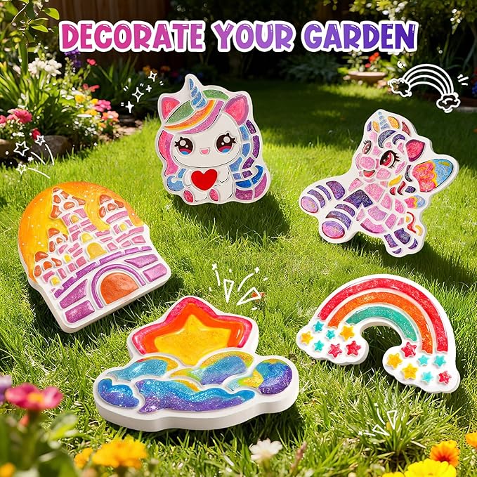 Unicorn Stepping Stones Painting Kits For Kids, Outdoor Arts And Crafts Toys Garden Decoration Supplies, Paint Craft Kits For Kids Ages 4 5 6 7 8 9 10 + Year Old Boys Girls Birthday Christmas Gifts