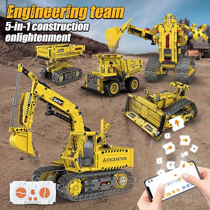 STEM Construction Toy Building Sets - Remote-Controlled Excavator Engineering Kit with 555 Pieces, Motor Module, Educational Battle Bots Gifts for Teen Boys, Science Kits for Kids Age 8-12