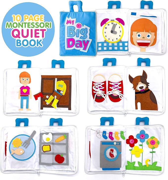 Curious Columbus Quiet Book for Toddlers – Large Fabric Activity Book, Montessori Learning Toy, 10 Engaging Pages for Quiet Play, Perfect for at Home Learning, Airplane Activities and Road Trips