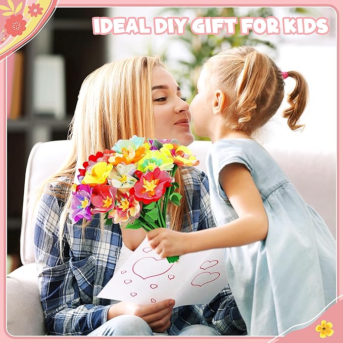 DIY Fabric Flower Bouquet Toy Accessories with 2 White Vases - Flower Market Toy Fitting Set - Arts & Crafts Toy