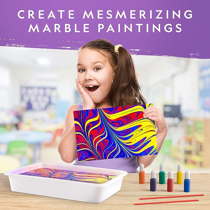 NATIONAL GEOGRAPHIC Marbling Paint Kit for Kids - Create 12 Sheets of Marble Art with Paints & Water, Painting Arts and Crafts Kit (Amazon Exclusive)