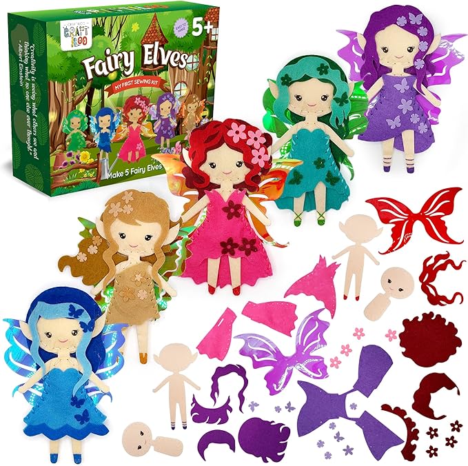 Fairy Elves Sewing Kit for Kids, Fun and Educational Fairytale Craft Set for Boys and Girls Age 7-12, Sew Your Own Felt Fairy Craft Kit for Beginners (Garden Rainbow Fairies Kit)