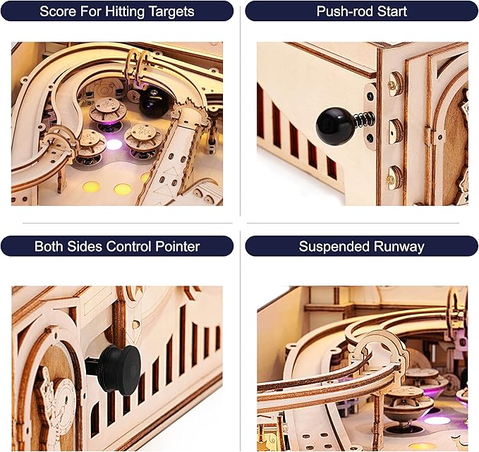 Rowood Wooden Puzzles 3D Pinball Machine Mechanical Model Wooden 3D Puzzles for Adults DIY Pinball Game Wooden Puzzle-Model Building Kits Christmas Birthday Gifts for Adult and 14+