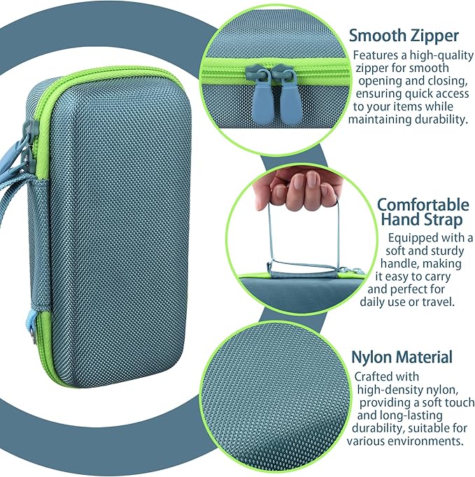 co2CREA Hard Case for 3Doodler Start+ Essentials (2024) 3D Pen Set - Storage Organizer with Custom Slots for Art Activity Set, Printing Filament Refill and USB Charger, Light Blue Case + Green Zipper