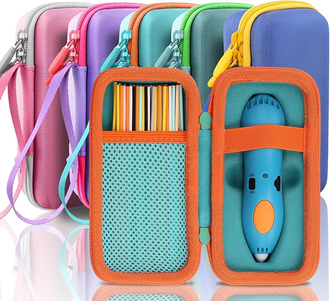 co2CREA Hard Case for 3Doodler Start+ Essentials (2024) 3D Pen Set - Storage Organizer with Custom Slots for Art Activity Set, Printing Filament Refill and USB Charger, Mint Green Case + Orange Zipper