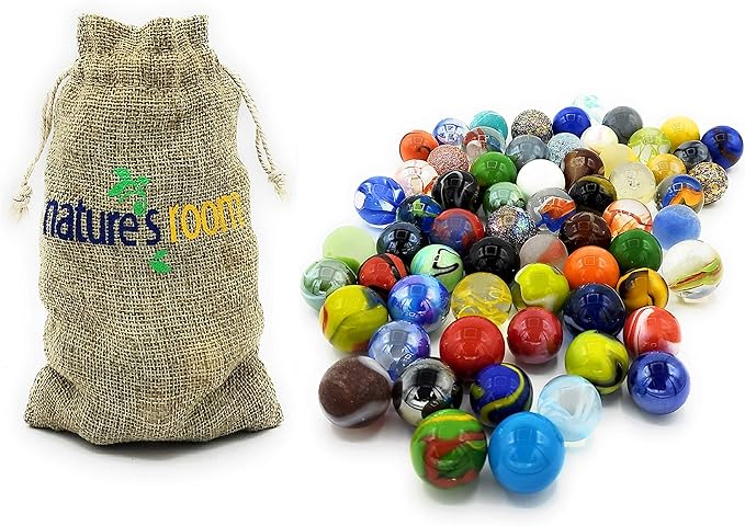 Glass Marbles for Kids - Large 1" Shooter Marbles Bulk for Collectables, Games and Home Decorations - Set of 50 Assorted Colors - Big Bag of Marble- Jugar a Las Canicas