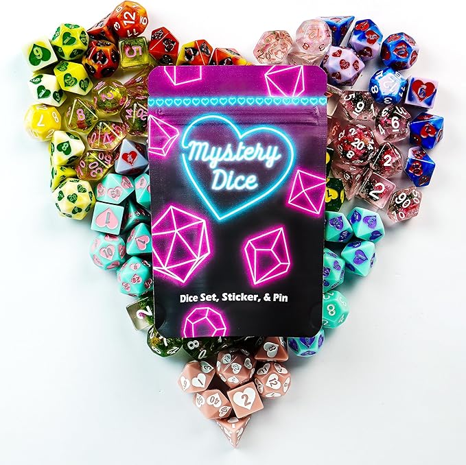 1985 Games Mystery Sweetheart Love Dice, Set of 7 Polyhedral Dice, Wide Range of Patterns, RPG Dice, Table Games (Sweetheart Pack of 6)