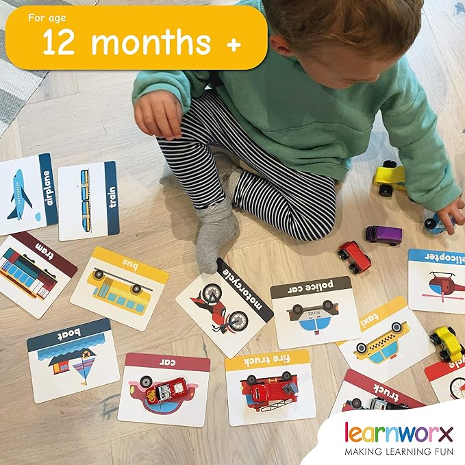 LearnWorx 101 Baby Flash Cards for Toddlers 1-3 | Award Winning First Words Toddler Flash Cards | Speech Toys Help Learn Objects, Numbers & Play Games - Big Toddler Learning Flashcards Preschool Kids