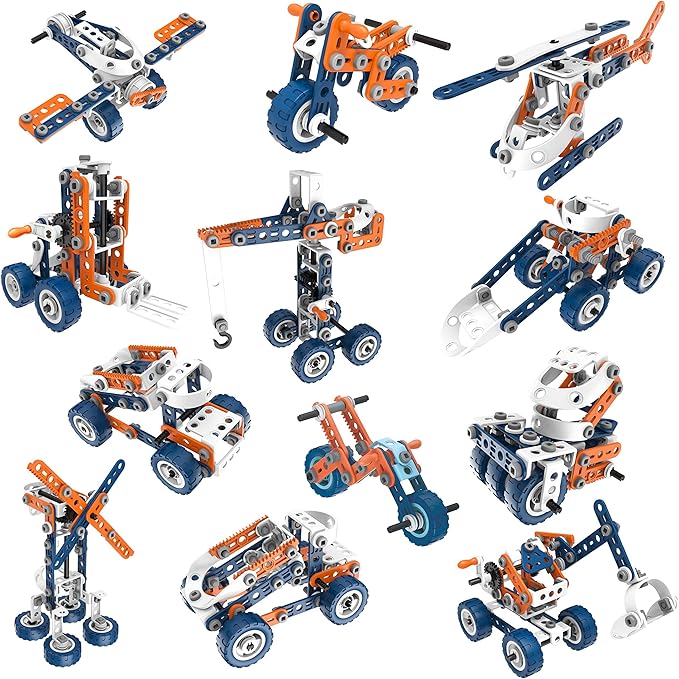 MOBIUS Toys 12-in-1 STEM Construction Kit - 152-Piece Building Set for Kids Ages 4-12 - Educational Engineering Toy for Boys & Girls to Build Cars, Trucks, Motorcycles & More, Creative Learning Gift