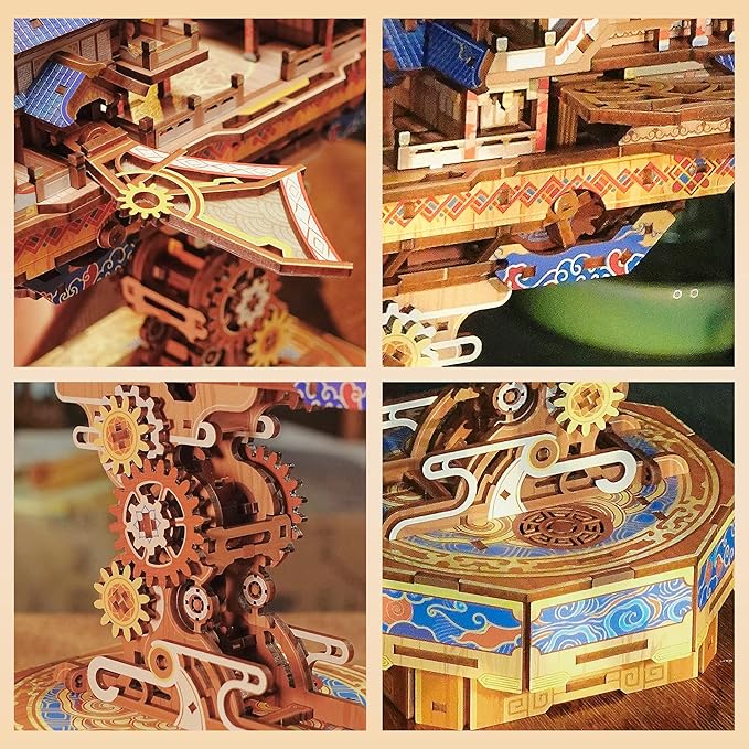 Tonecheer 3D Wooden Puzzle for Adults, DIY Japanese Wooden Ship Model Kit with Music, Orien Airship Vintage Movable Building Kit Best Gift Ideas for Boys and Men - Wind Voyager