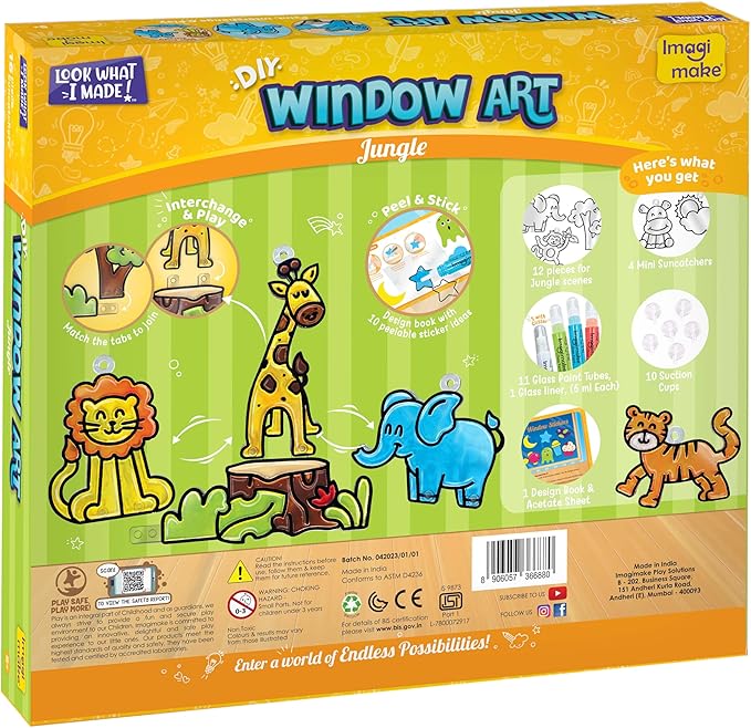 Imagimake Window Art Jungle Suncatcher Kit | Animal Toys | Girls Toys Age 6-8 | Arts and Crafts for Kids Ages 8-12 | Creative Fun Craft Kit for Ages 5-7-9 | Girls & Boys Christmas Gifts Age 8-10-12