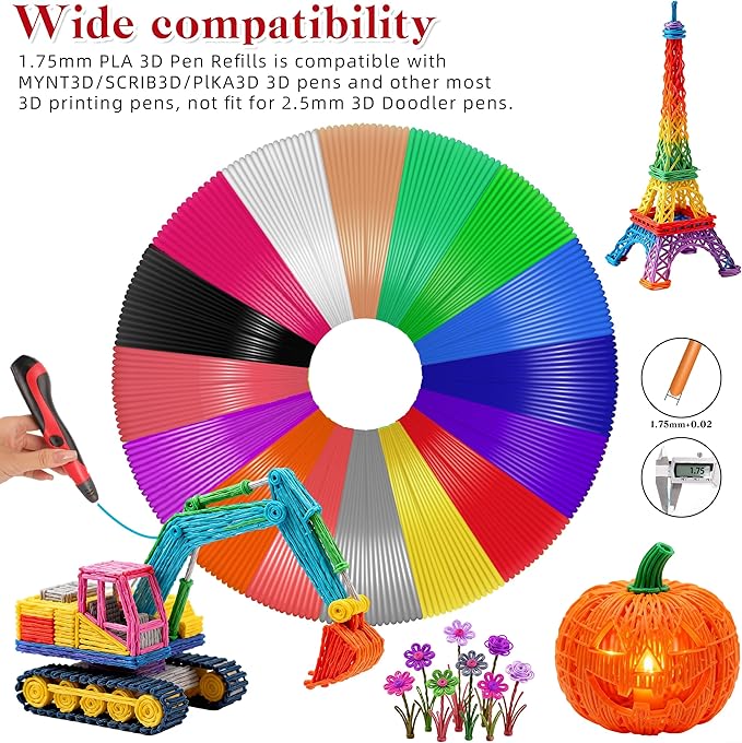 3D Pen Filament Refills 16 Colors 320ft Each Color 20 feet 1.75mm PLA 3D Pen Filament Christmas Gifts (16 Colors)