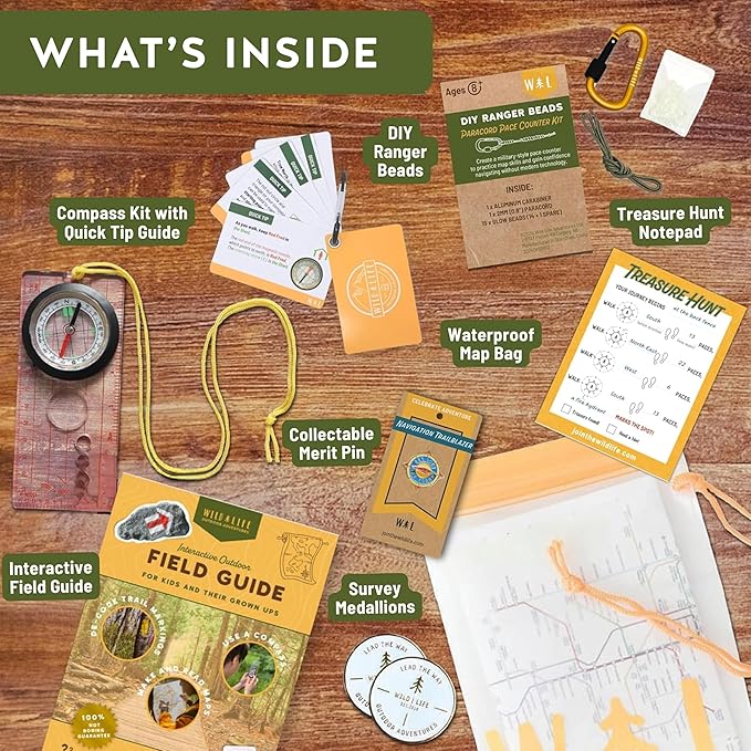 Navigation Trailblazer Outdoor Adventure Kit for Kids Ages 8+ | Compass, Map & Ranger Beads Set | Hands-On Wayfinding & Exploration Skills | STEM Learning Activity Gift for Outdoor Play & Travel