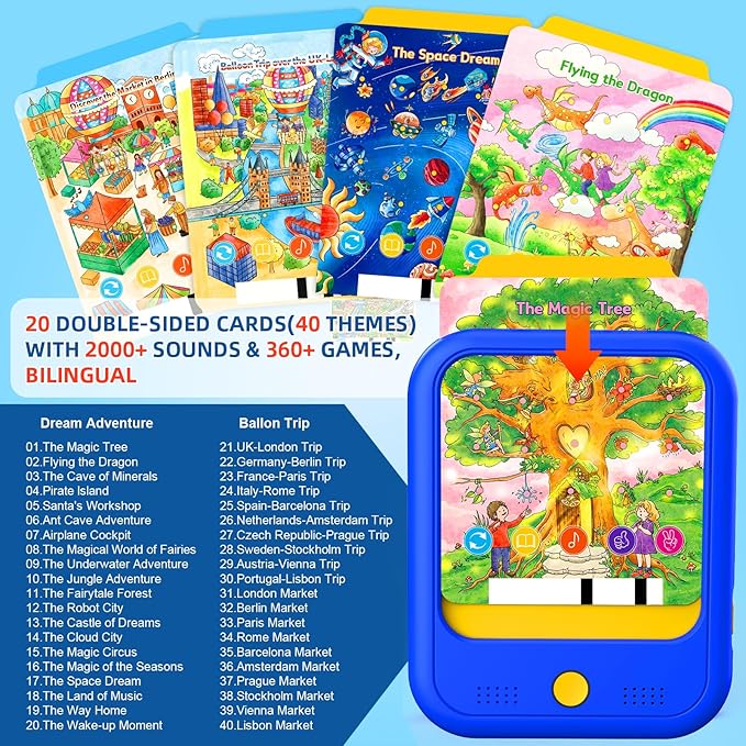 Kids Learning Tablet Bilingual, Montessori Educational Learning Toys for Toddlers 2-5 Year Olds, with 2000+ Words and Games, Autism Sensory Speech Therapy Toys, 2 3 4 5 Year Old Boy Girl Birthday Gift
