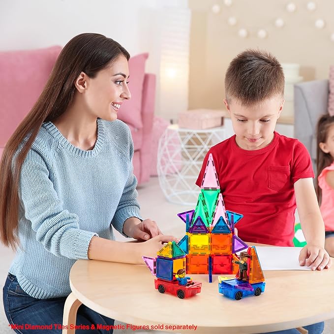 PicassoTiles 2 Piece Car Mini Truck Construction Kit Toy Set Vehicle for Magnetic Blocks Building Tile Sensory Magnet Toys Bricks STEM & Learning Educational School Puzzle Girls Boys Toddlers Ages 3+