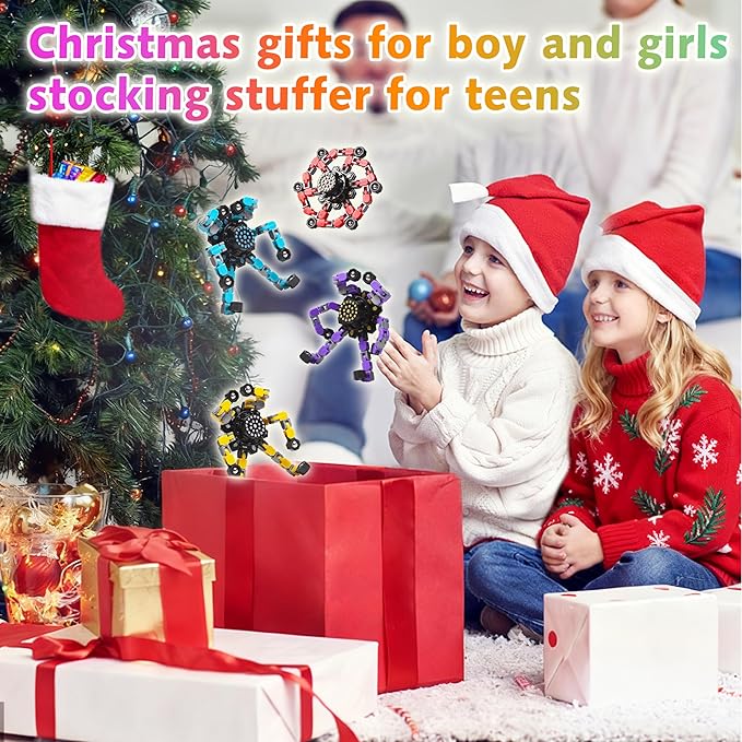 Transformable Fidget Spinners Toys 4 Pcs for Kids and Adults Stress Relief Sensory Toys for Boys and Girls Fingertip Gyros for Party Favors Chrismas Stocking Stuffers Bulk for Teens