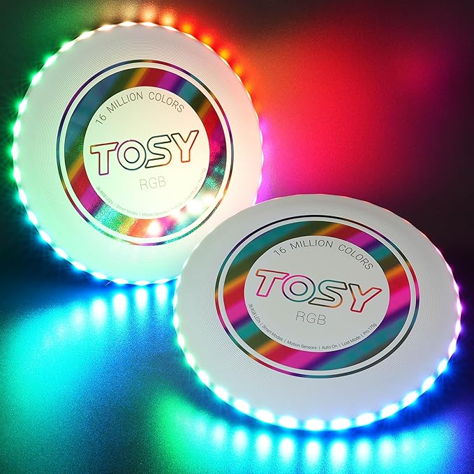 TOSY Flying Disc - 108 RGB Multicolor LEDs, Super Bright, Smart Modes, Christmas Stocking Stuffers Gift, Camping Toy for Kid/Teen/Adult, Auto Light Up, Rechargeable, Waterproof, 2-Pack