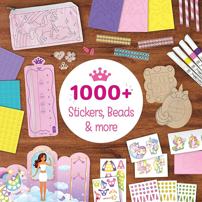 Imagimake Unicorn Craft Kit | 20+ Mess Free Activities | Bracelet Making Kit, Magnetic Board Princess Dress Up, Unicorn Stickers and More | Christmas Gifts & Christmas Crafts for Girls Ages 5, 6, 7, 8