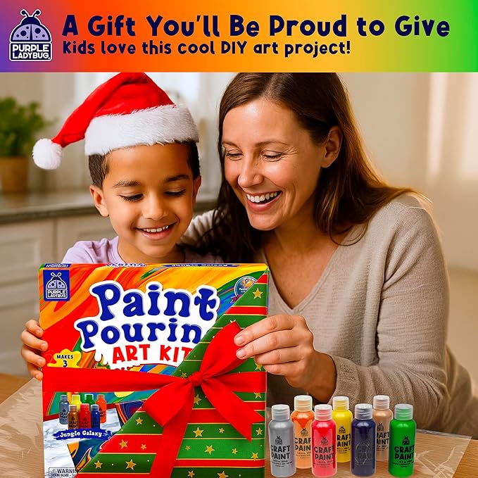 Pouring Paint Art Kit - Art and Crafts for Kids Ages 8-12, Gifts for 6 7 8 9 10 11 12 Year Old Boys & Girls Christmas Gift Ideas, Birthday Gifts for Girls, Tween & Teen Girl - DIY Painting Kit