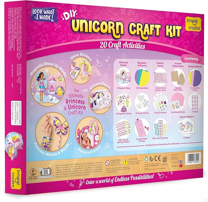 Imagimake Unicorn Craft Kit | 20+ Mess Free Activities | Bracelet Making Kit, Magnetic Board Princess Dress Up, Unicorn Stickers and More | Christmas Gifts & Christmas Crafts for Girls Ages 5, 6, 7, 8