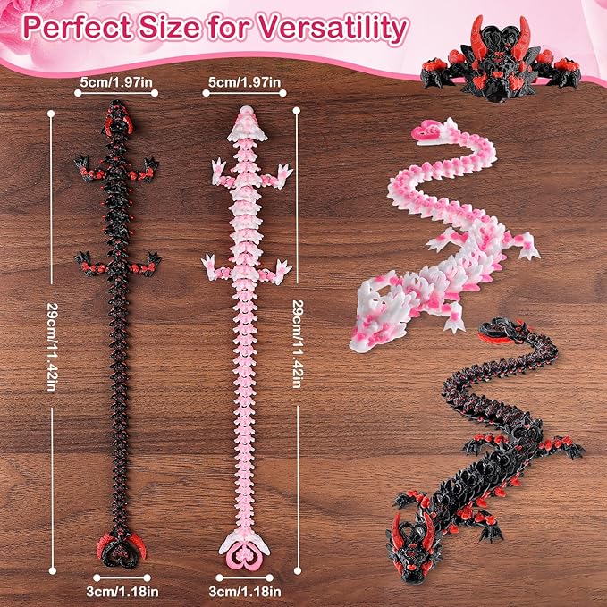 3D Printed Light Heart Dragon and Dark Heart Dragon, Articulated Fidget Toys for Autism and ADHD, Perfect Basket Essentials Stuffers and Desk Accessories(Light Heart Dragon Dark Heart Dragon)