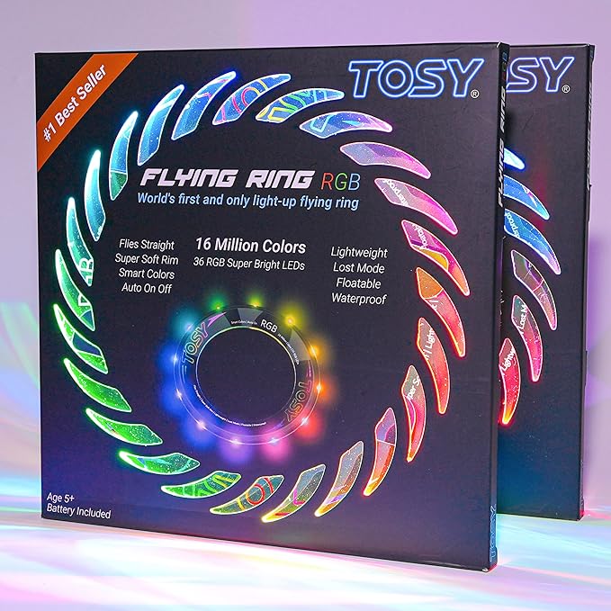 TOSY Flying Ring - 36 RGB Multicolor LEDs, Super Bright, Lost Mode, Auto Light Up, Christmas Stocking Stuffers Gift for Kid/Teen/Boy/Girl, Safe, Waterproof, Pool/Beach/Camping Toy, 2-Pack