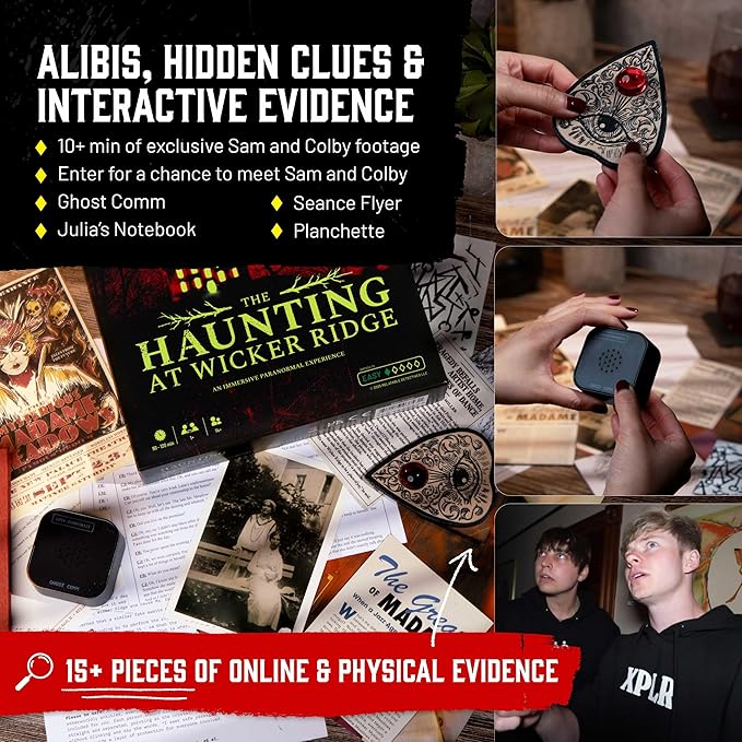 Hunt A Killer x Sam and Colby: The Haunting at Wicker Ridge, Immersive Beginner-Friendly Mystery Game, Stocking Stuffers for Fans of Ghost Hunting & Paranormal Thrillers, 90–120 Min Playtime, Ages 14+