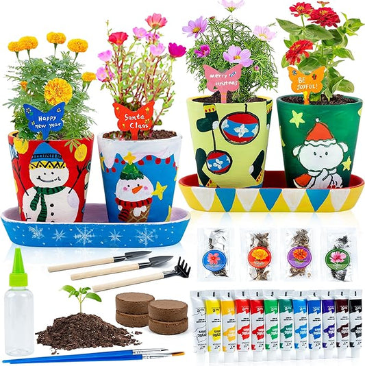 RGBDOT Kids Gardening Set Paint and Plant Stoneware Flower Gardening Kit with 4 Pots Arts and Crafts for Kids Ages 8-12 Best Children’s Day Gift for Girls Boys Ages 5 6 7 8 9 10