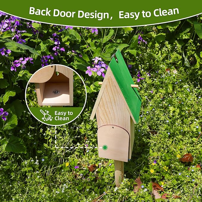 Wooden Butterfly House with Feeder – Outdoor Butterfly Habitat for Garden, Includes Ground Stake & Hanging Hook, Natural Garden Decor