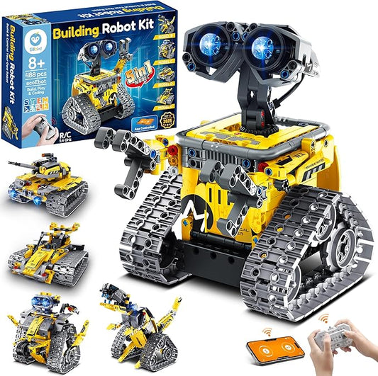 Sillbird Robot Building Kit with Remote Control Christmas STEM Gifts for Boys Age 8-13, Technic Coding Robotic Toys for Kids Birthday, Buildable 5in1 Models with 488 Pieces