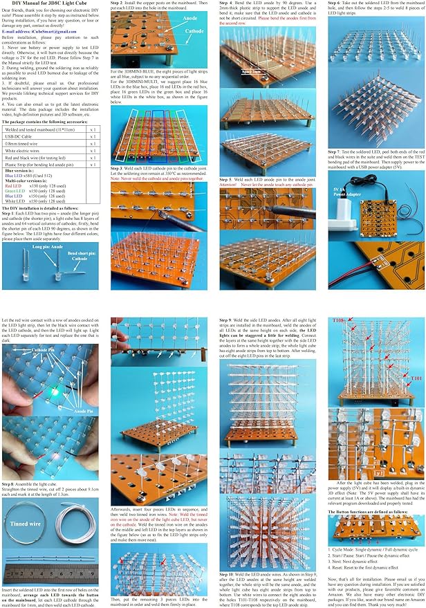 Mini 3D Led Cube DIY Electronics Kit Soldering Project Kit (3D8MINI-ALLBLUE-KIT)