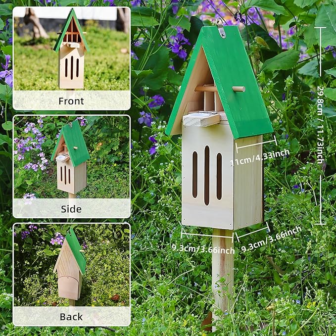 Wooden Butterfly House with Feeder – Outdoor Butterfly Habitat for Garden, Includes Ground Stake & Hanging Hook, Natural Garden Decor