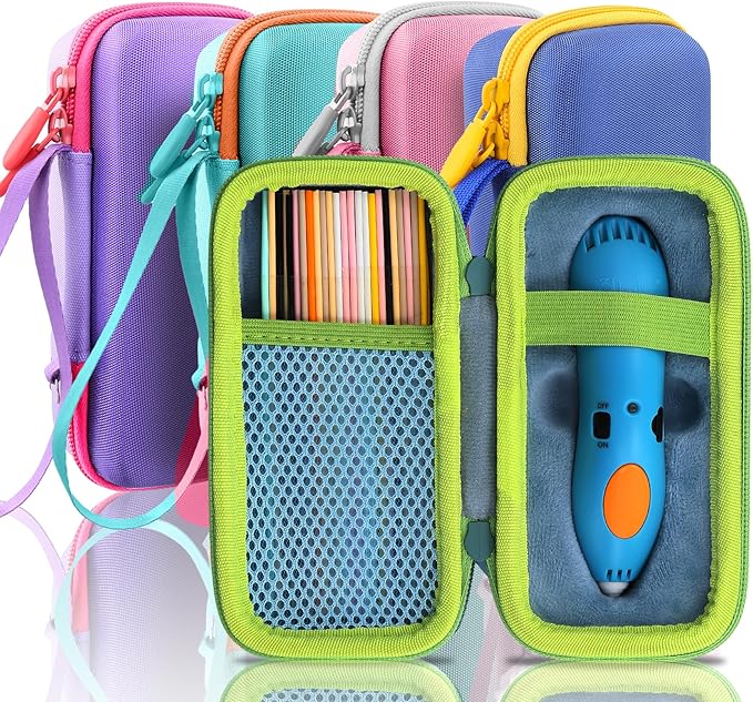co2CREA Hard Case for 3Doodler Start+ Essentials (2024) 3D Pen Set - Storage Organizer with Custom Slots for Art Activity Set, Printing Filament Refill and USB Charger, Light Blue Case + Green Zipper
