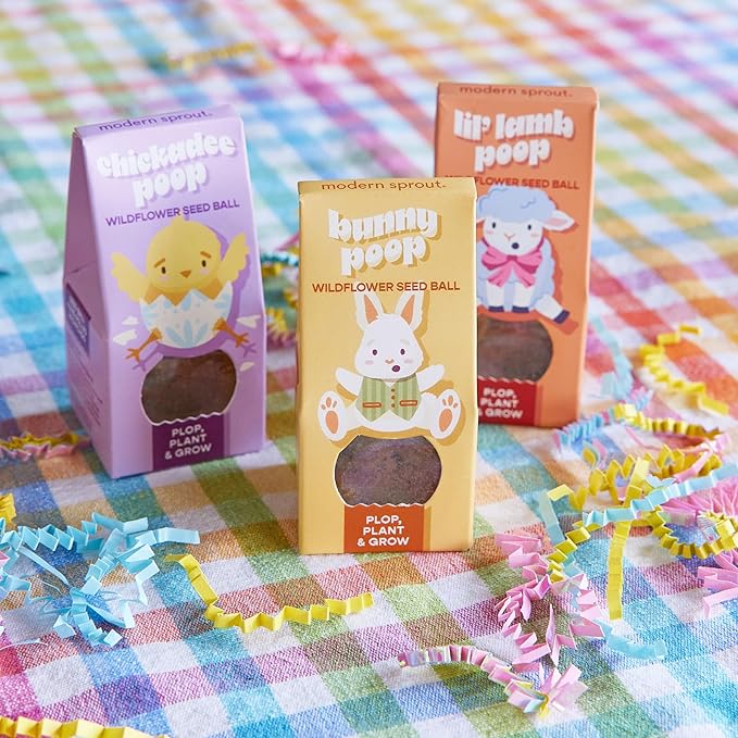 Modern Sprout Wildflower Seed Ball Poop - Easter Basket Essentials - Non-GMO, Hand-Rolled Clay Seed Bombs with Wildflower Seeds - Gardening Gift Set for Kids & Adults - (Easter Plop - Pack of 3)
