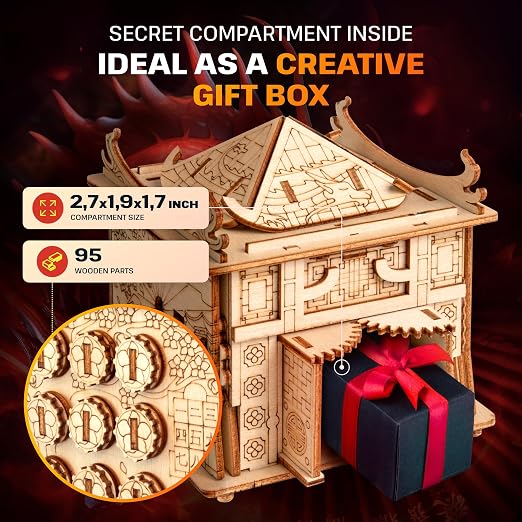ESC WELT House of Dragon Puzzle Box - 3D Escape Game Money Box - Brain Teaser Puzzle for Adults & Teens - Wooden Escape Room - Mind Puzzle Game with Hidden Compartment - Family Games Puzzles - Image 3