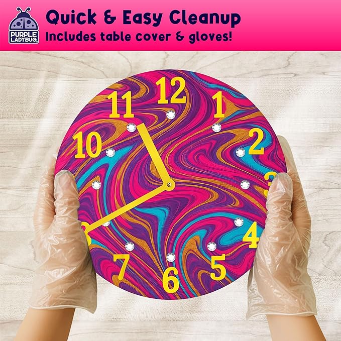 PURPLE LADYBUG Pouring Paint DIY Clock Kit - Creative Kids Painting Kit - 6 7 8 9 10 11 12 Year Old Girl Gift Ideas, Birthday & Christmas Gifts for 6-12 Year Old Boys & Girls - Crafts for Kids 8-12