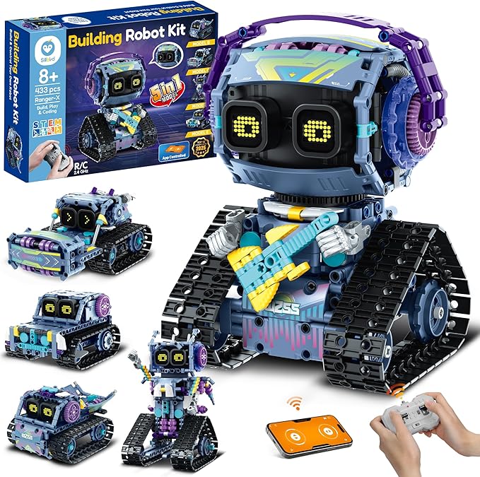 Sillbird Robot Building Kit with Remote Control Christmas STEM Gifts for Kids Boys Ages 8-12, Coding Robotic Technic Creative Toys for Birthday - Build 5in1 Model with 433 Pieces
