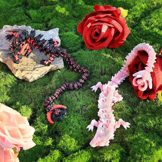 3D Printed Light Heart Dragon and Dark Heart Dragon, Articulated Fidget Toys for Autism and ADHD, Perfect Basket Essentials Stuffers and Desk Accessories(Light Heart Dragon Dark Heart Dragon)