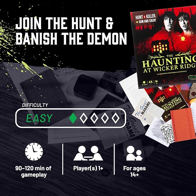Hunt A Killer x Sam and Colby: The Haunting at Wicker Ridge, Immersive Beginner-Friendly Mystery Game, Stocking Stuffers for Fans of Ghost Hunting & Paranormal Thrillers, 90–120 Min Playtime, Ages 14+