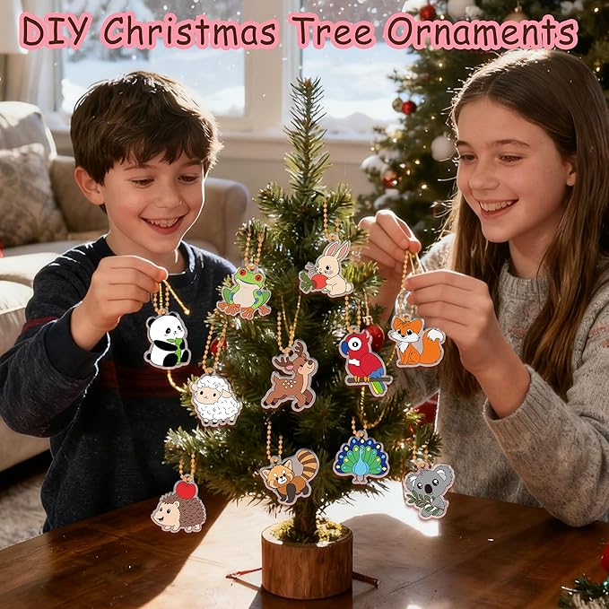 Shrink Fun 75PCS Shrinky Dinks Sheets Craft Kits for Kids, Includes 24 Pre Cut Forest Animal Charms, 24 Learning Cards and More, Keychain&Necklace Making Kit for Girls, Ideal Party Favor Age 6+