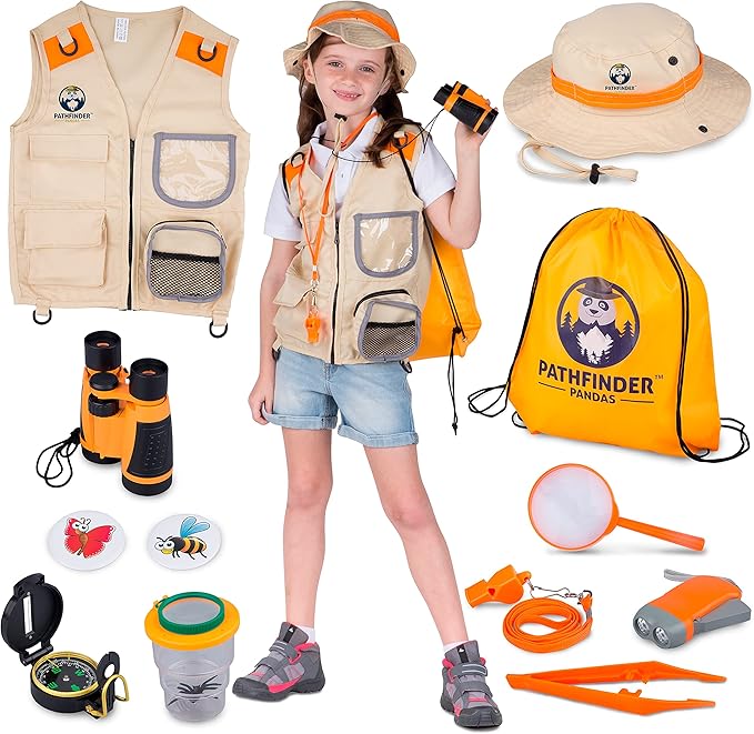 Kids Explorer Kit with Safari Vest & Hat for 3-7 Year Old Boys & Girls - Safari Costume & Dress Up as Zoo Keeper, Paleontologist - Giftable Outdoor Adventure Kit for Kids + Adventure Book