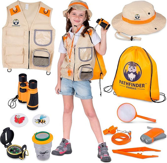 Kids Explorer Kit with Safari Vest & Hat for 3-7 Year Old Boys & Girls - Safari Costume & Dress Up as Zoo Keeper, Paleontologist - Giftable Outdoor Adventure Kit for Kids + Adventure Book