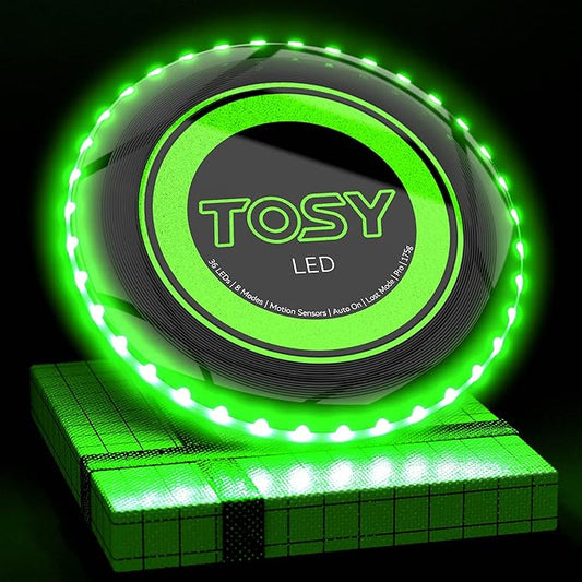 TOSY Flying Disc - 36 Monocolor LEDs, Super Bright, Smart Modes, Christmas Stocking Stuffers Gift, Camping Toy for Kid/Teen/Adult, Auto Light Up, Rechargeable, Waterproof, 175g